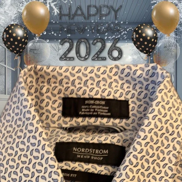 NEW Nordstrom Blue and White Non-Iron Trim Fit Dress Cotton Shirt medium - Picture 3 of 9